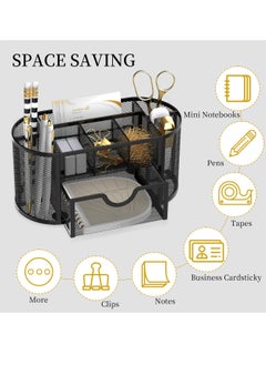 KASTWAVE Mesh Desk Organizer, Desk Organizer Stationery Storage, Pencil Holder for Desk with 9 Compartments and Mini Drawer, Wire Mesh Office Supplies Desk Accessories & Workspace Organizers (Black)  - Image 3