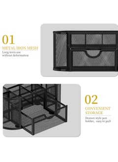 KASTWAVE Mesh Desk Organizer, Desk Organizer Stationery Storage, Pencil Holder for Desk with 9 Compartments and Mini Drawer, Wire Mesh Office Supplies Desk Accessories & Workspace Organizers (Black)  - Image 4