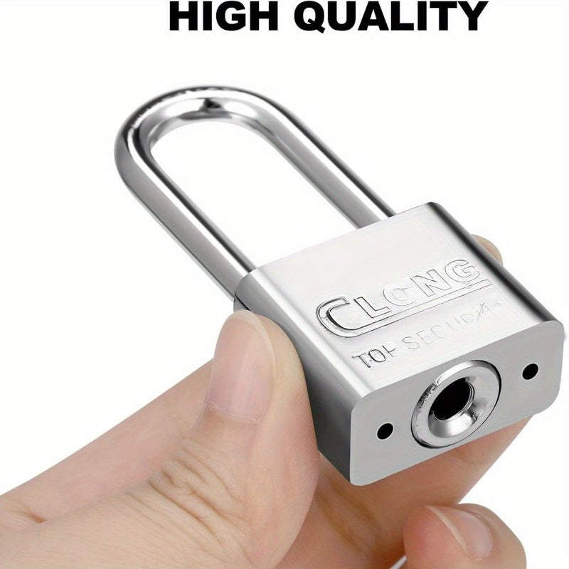 Heavy Duty Silver Metal Padlock Rust Resistant Long Shackle For Warehouse Gym Locker Fence And Garage With One Key - Image 3