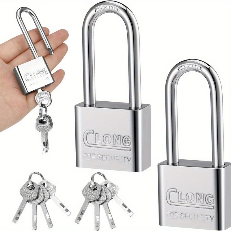 Heavy Duty Silver Metal Padlock Rust Resistant Long Shackle For Warehouse Gym Locker Fence And Garage With One Key - Image 1