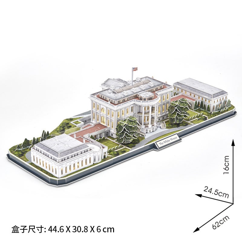 Lecube Led Lights Us White House 3D Three-Dimensional Puzzle Famous Building Children'S Handmade Creative Model Diy Gift - Image 5