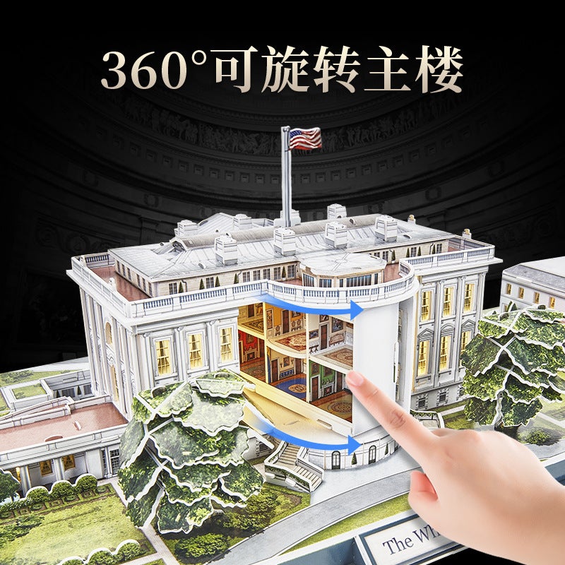 Lecube Led Lights Us White House 3D Three-Dimensional Puzzle Famous Building Children'S Handmade Creative Model Diy Gift - Image 4