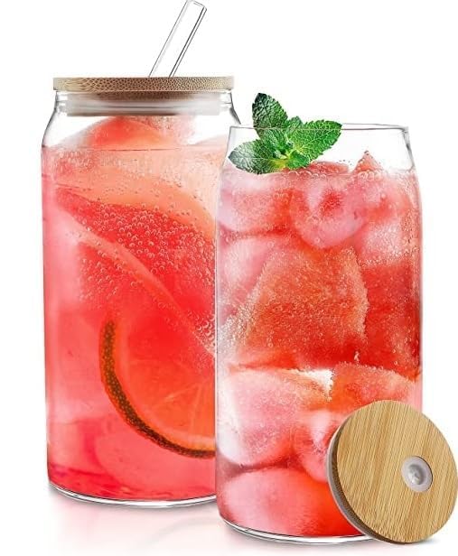 HAPPY BORN Beer Can Shape Drinking Glasses with Airtight Wooden Lid and Straw Mason Sipper Travel Home Office Fruit Juice Cocktail Soda Iced Tea Coffee Hot Cold Beverage Tumbler 510ml Pack of 2 - Image 2