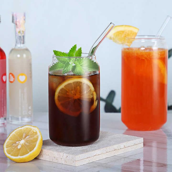 HAPPY BORN Beer Can Shape Drinking Glasses with Airtight Wooden Lid and Straw Mason Sipper Travel Home Office Fruit Juice Cocktail Soda Iced Tea Coffee Hot Cold Beverage Tumbler 510ml Pack of 2 - Image 3