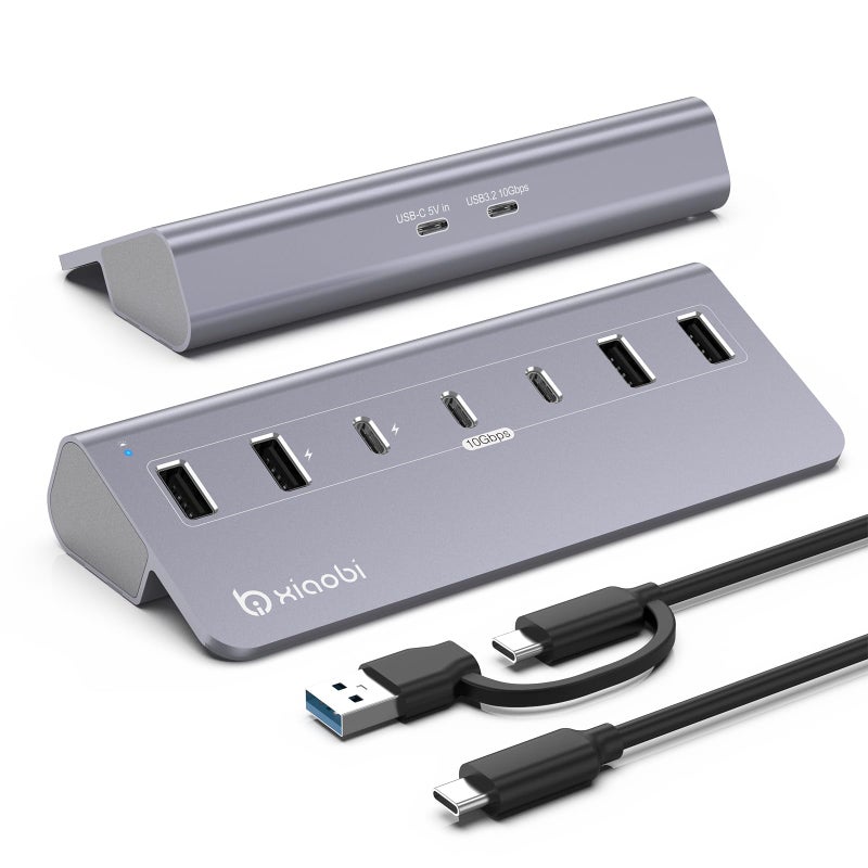xiaobi USB C Hub,Powered USB Hub with 5V 3A Power Adapter, 10Gbps USB Splitter with 4 USB-A and 3 USB-C Ports, 7-Port Type C Multiport Adapter for MacBook Air/Pro, iPhone 16/15, Laptop and More - Image 1