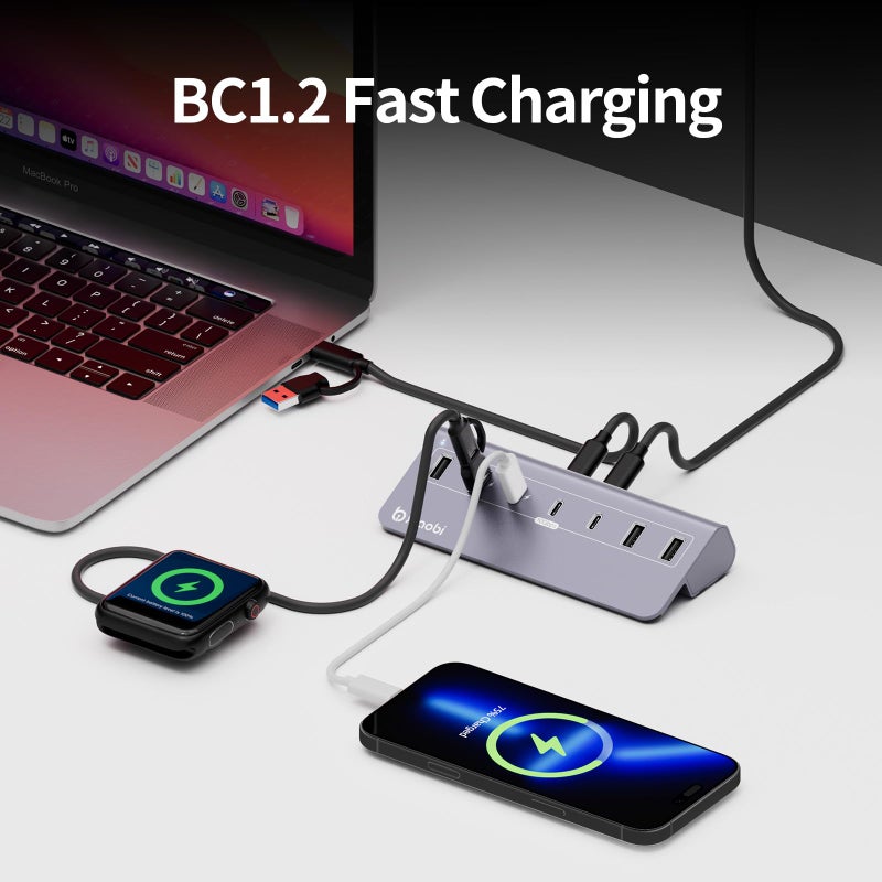 xiaobi USB C Hub,Powered USB Hub with 5V 3A Power Adapter, 10Gbps USB Splitter with 4 USB-A and 3 USB-C Ports, 7-Port Type C Multiport Adapter for MacBook Air/Pro, iPhone 16/15, Laptop and More - Image 4