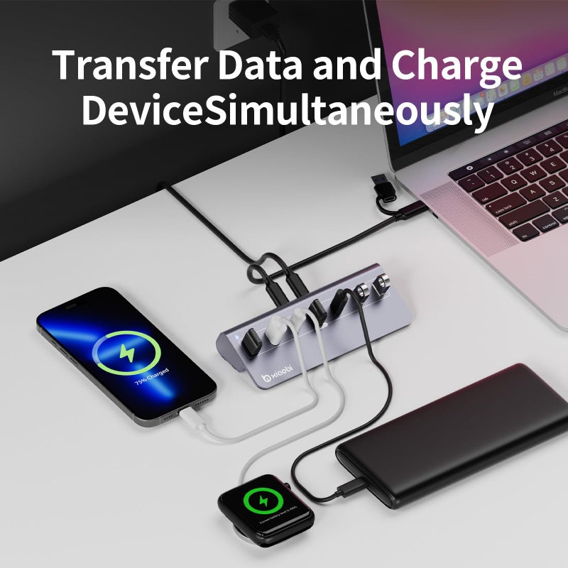 xiaobi USB C Hub,Powered USB Hub with 5V 3A Power Adapter, 10Gbps USB Splitter with 4 USB-A and 3 USB-C Ports, 7-Port Type C Multiport Adapter for MacBook Air/Pro, iPhone 16/15, Laptop and More - Image 5