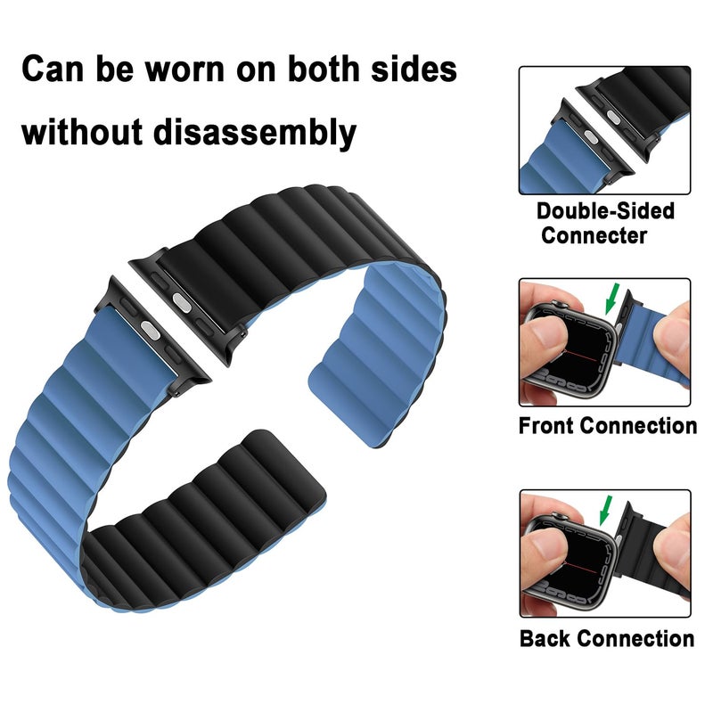 Anlinser Magnetic Bands Compatible with Apple Watch Band 49/46/45 44/42/41/40/38mm, Women Men Double Side Reversible Strap for iWatch Ultra 3-1 Series 11/10/9/8/7-1 SE(49/46/45/44/42,Black/Blue) - Image 3