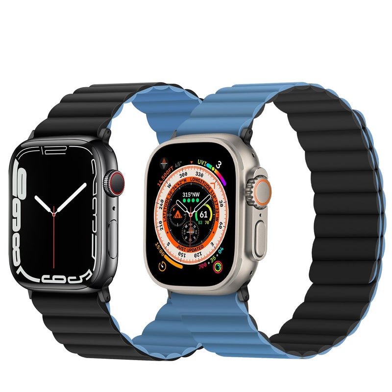 Anlinser Magnetic Bands Compatible with Apple Watch Band 49/46/45 44/42/41/40/38mm, Women Men Double Side Reversible Strap for iWatch Ultra 3-1 Series 11/10/9/8/7-1 SE(49/46/45/44/42,Black/Blue) - Image 2