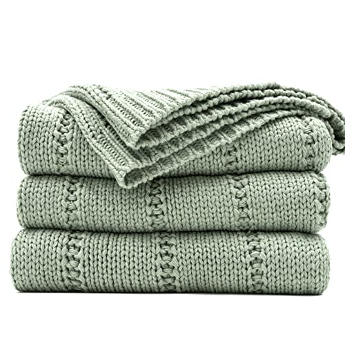 RECYCO Cable Knit Sage Green Throw Blanket Twin Size for Couch Super Soft Warm Cozy Decorative Knitted Throw Blanket 36LB for Bed Sofa Chair Large 60x80