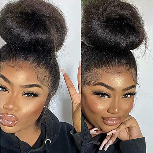 ten chopsticks Straight Hair Wig 360 HD Transparent Lace Front Wig Human Hair Wigs 150 Density Yaki Straight Human Hair Wig for Women Full End Glueless Brazilian Hair 360 HD Lace Wig 18 inch - Image 2