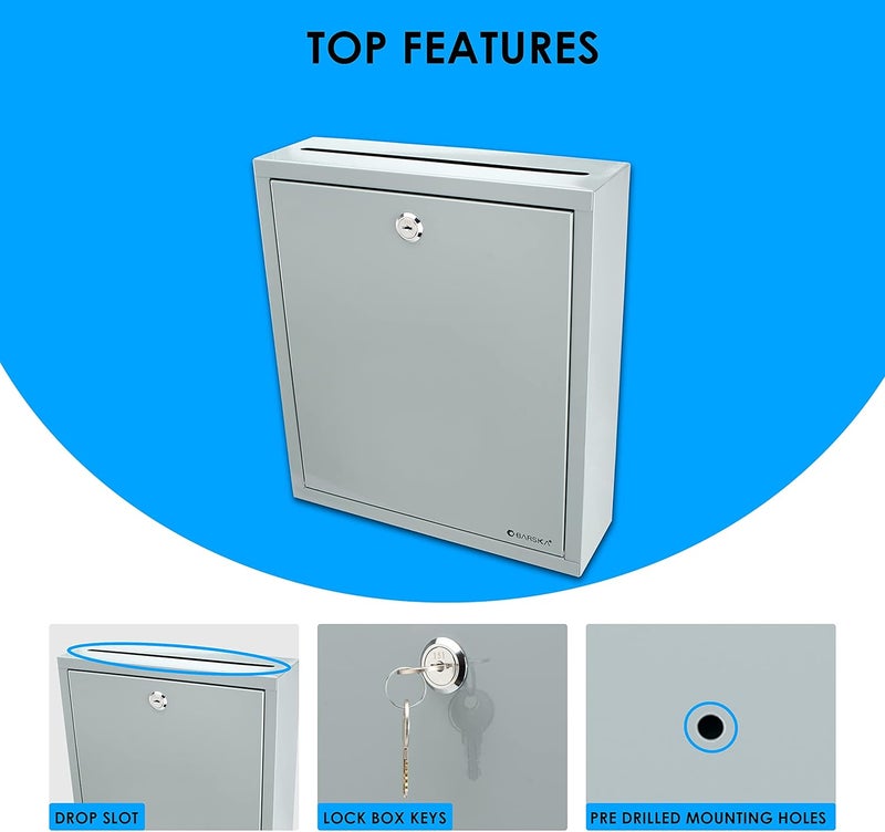 BARSKA Barska Wall Mount MultiPurpose Locking Mail Suggestion Drop Box with Key Lock for Home Office Classroom - Image 3