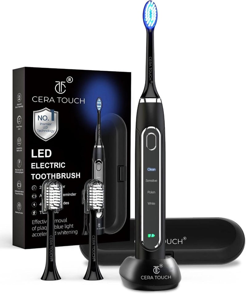 سيرا تاتش فرشاة أسنان كهربائية CERA TOUCH 6 بلو LED لتبييض الأسنان | فرشاة أسنان كهربائية للبالغين | 4 أوضاع مع مؤقت ذكي ووظيفة إزالة البلاك وذاكرة | رأسين | مقاومة للماء (معيار IPX7) | حقيبة سفر | شاحن لاسلكي - Image 1