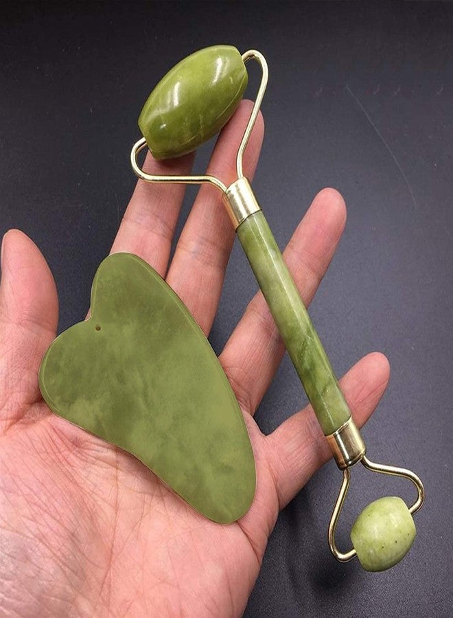 SEASPIRIT Natural Jade Stone Facial Roller Massage with Gua Sha Tool for Face Eye Neck Foot Massage For Men and Women - Image 2