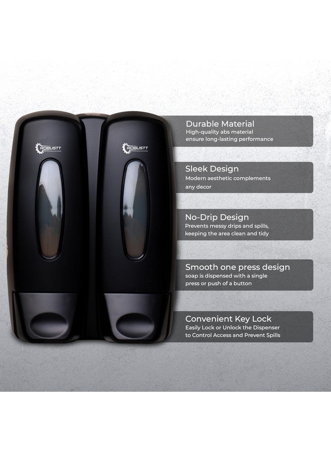 ROBUSTT موزع سائل صابون مزدوج الجوانب قوي ومتعدد الاستخدامات - سعة 2 × 350 مل - مع خطافات لاصقة | تصميم موفر للمساحة للحمام، المطبخ، الفنادق، المراكز التجارية | تركيب سهل (عبوة من 1) - Image 2