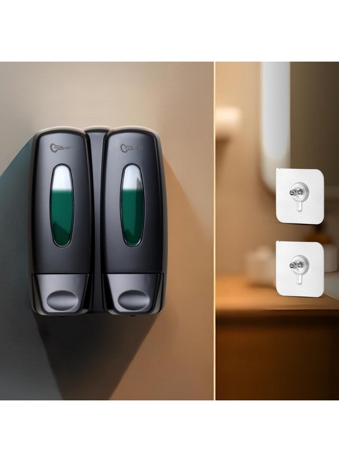 ROBUSTT موزع سائل صابون مزدوج الجوانب قوي ومتعدد الاستخدامات - سعة 2 × 350 مل - مع خطافات لاصقة | تصميم موفر للمساحة للحمام، المطبخ، الفنادق، المراكز التجارية | تركيب سهل (عبوة من 1) - Image 1