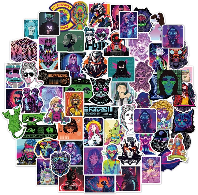 QTL Stickers 75pcs Cyberpunk Stickers for Adults Vaporwave Stickers for Laptop Vaporwave Stickers for Water Bottle Waterproof Stickers - Image 1