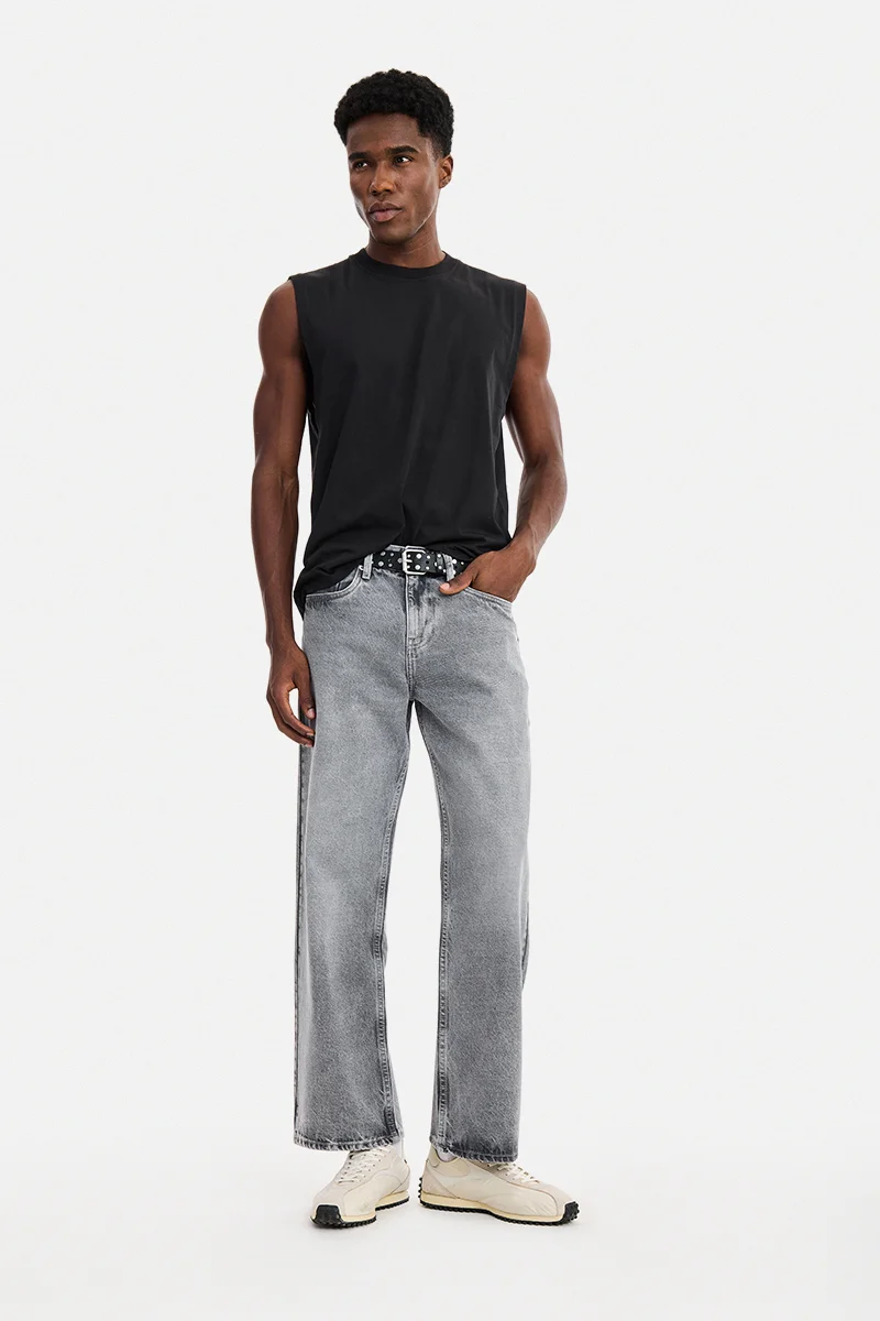 SNITCH Grey Solid Loose Fit Casual Jeans