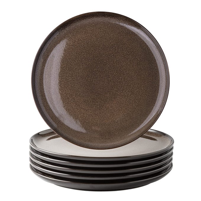 CERAMIC DINNER PLATES SET OF 6 105 INCH REACTIVE GLAZE PORCELAIN PLATES MODERN SHAPE DINNERWARE DISHES SET FOR KITCHENMICROWAVEDISHWASHEROVEN SAFE SCRATCH RESISTANTCHESTNUT