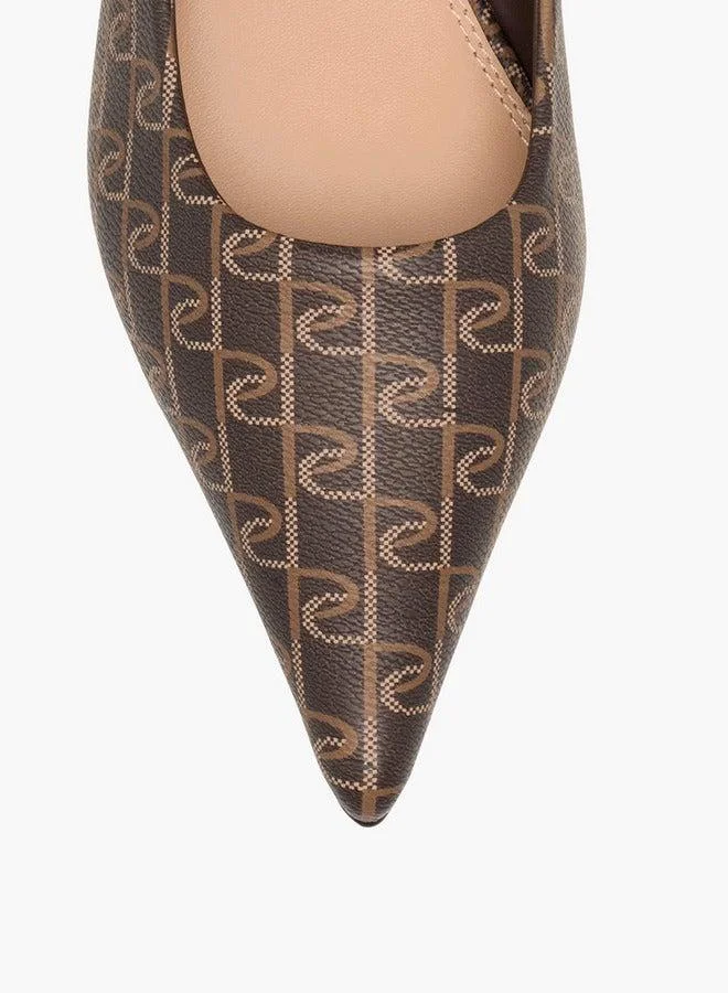 Paprika  Monogram Print Pointed Toe Slip-On Pumps with Kitten Heels  | Best Price UAE