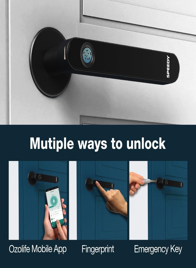Speedy Smart Bluetooth Door Lock for Wooden Doors | Fingerprint, App and Key Access | Fits 35-50mm Doors | Free Installation | 2 Year Warranty | Black - Image 5