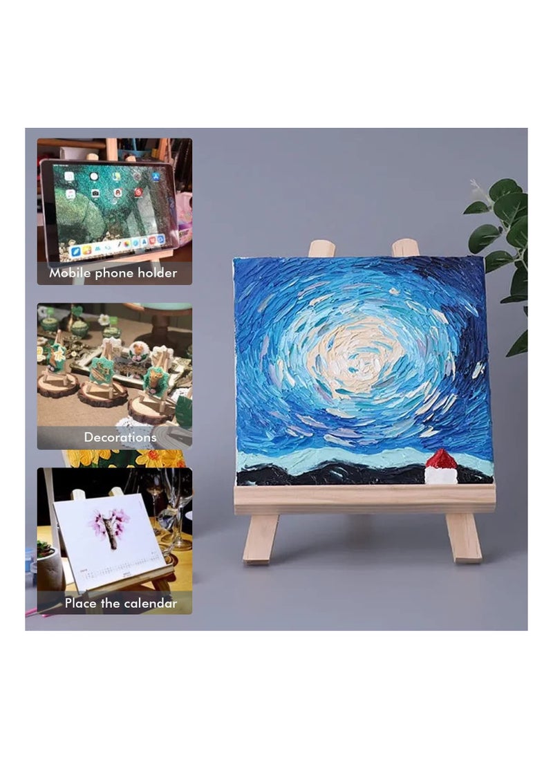 SYOSI - 2 Pcs Wooden Mini Easel Stand Small Triangle Tabletop Display Stand Artist Painting Holder A Frame Easel for Displaying Wedding Business Card Children Drawing Photos Numbering Calendar - Image 1