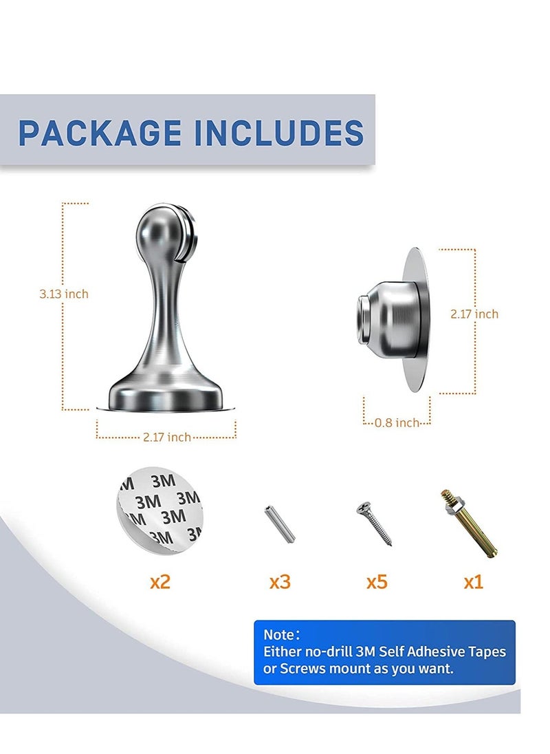 Generic - Magnetic Door Stop Stainless Steel 201 Door Catch Holder No Drill Doorstop with 3m Self Adhesive Tape Screws for Stronger Wall Floor Mount Hold Door Open - Image 1