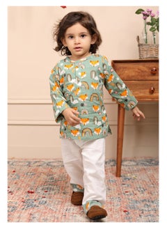 Polka Tots Polka Tots Full Sleeves Night Wear Wolf Kurta Pyjama - Rainbow  - Image 1