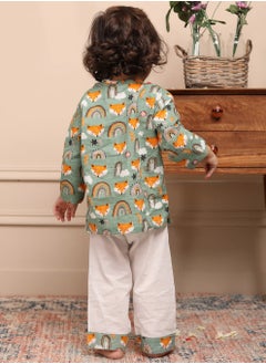 Polka Tots Polka Tots Full Sleeves Night Wear Wolf Kurta Pyjama - Rainbow  - Image 3