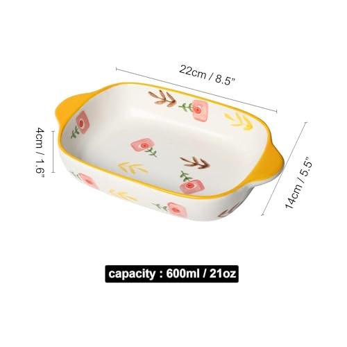 TOMATUS® Ceramic Dinnerware Plate, Rectangular Deep Baking Tray For Kitchen, 600ml, Yellow, Pack Of 1 - Image 3
