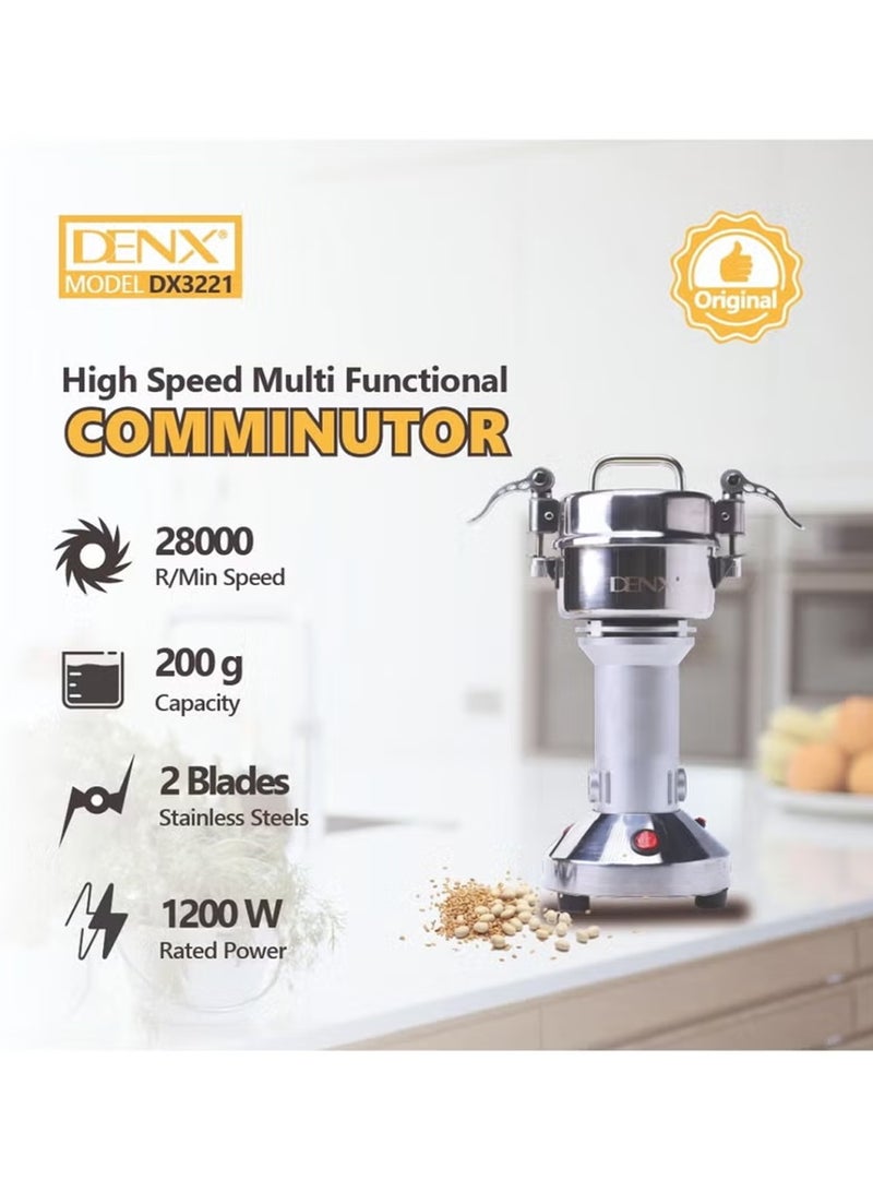 دينكس مطحنة كهربائية DENX 1200 واط، سعة 200 جرام، سرعة 28000 دورة في الدقيقة، تستخدم لطحن القهوة/الحبوب/التوابل/الحبوب/الأعشاب/المكسرات، مناسبة للمنزل/المطعم/الفنادق، DX3221 - Image 3