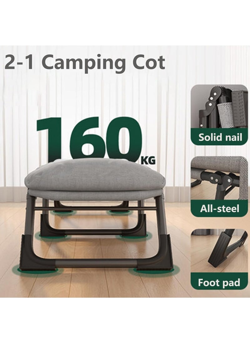 Generic - Folding Camping Bed Comfortable Portable Foldable Bed with Mattress Pillow Premium Single Lounge Chair Indoor Outdoor Beach Bed for Camp Office Lounger (Folding Bed) - Image 1