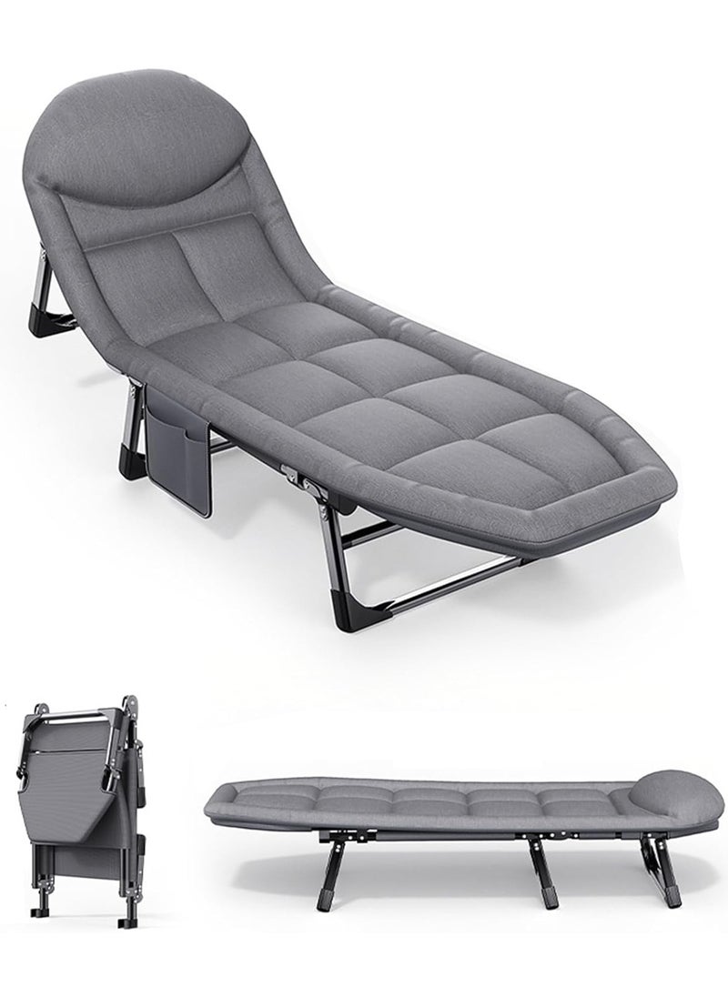 Generic - Folding Camping Bed Comfortable Portable Foldable Bed with Mattress Pillow Premium Single Lounge Chair Indoor Outdoor Beach Bed for Camp Office Lounger (Folding Bed) - Image 1