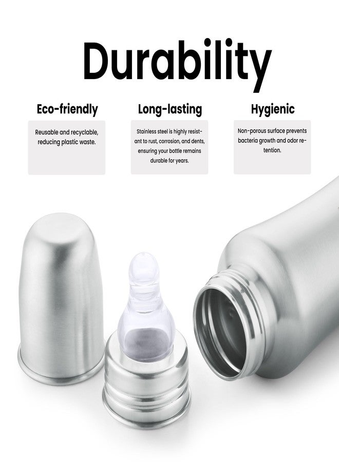 Speedex Customised Stainless Steel Baby Feeding Bottle - Anti-Colic, BPA-Free, Plastic-Free, Durable, with Nipple - Safe for Baby Boys & Girls (Silver-(MATT), 240ml) - Image 2