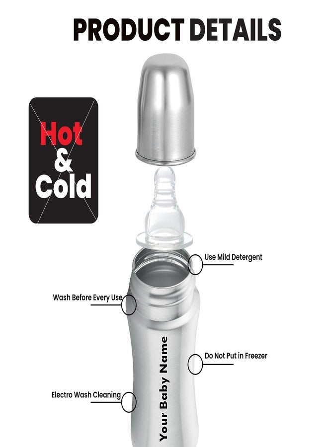 Speedex Customised Stainless Steel Baby Feeding Bottle - Anti-Colic, BPA-Free, Plastic-Free, Durable, with Nipple - Safe for Baby Boys & Girls (Silver-(MATT), 240ml) - Image 5