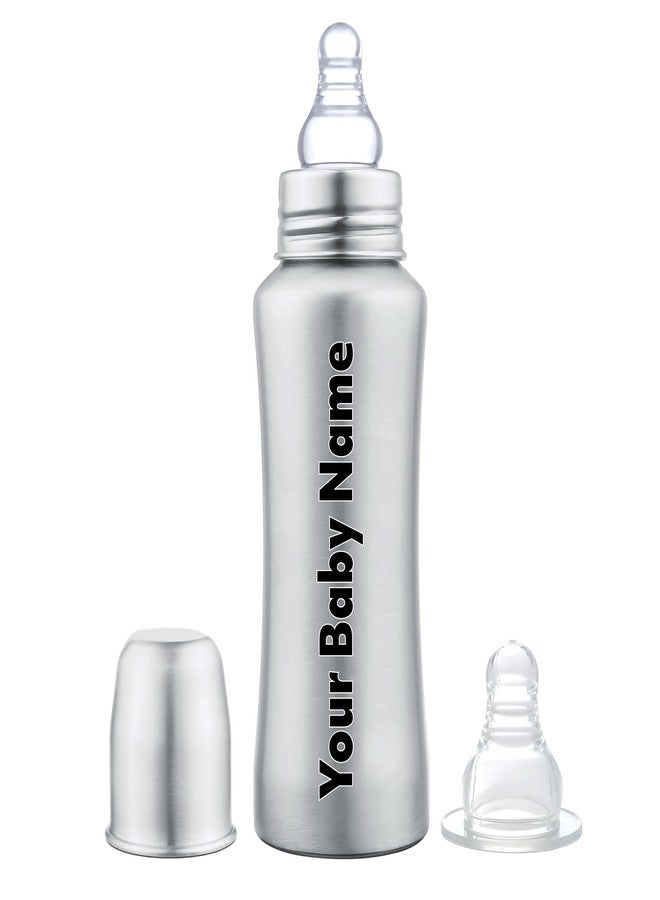 Speedex Customised Stainless Steel Baby Feeding Bottle - Anti-Colic, BPA-Free, Plastic-Free, Durable, with Nipple - Safe for Baby Boys & Girls (Silver-(MATT), 240ml) - Image 1