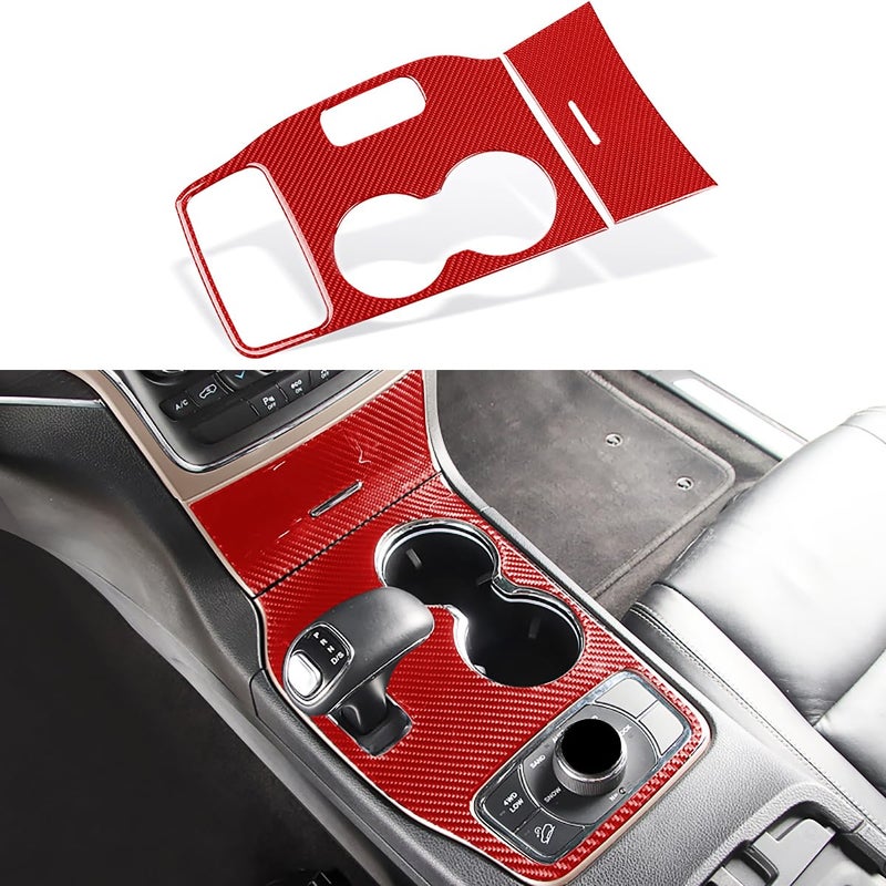 YOCTM Red Carbon Fiber Interior Accessories Gear Shift Panel Trim Cover Compatible with 2014 2015 Jeep Grand Cherokee Car Gear Shift Control AntiScratch Panel Decorative Sticker