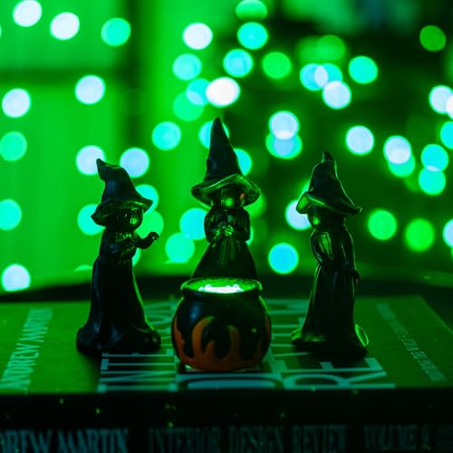NEROSUN 4 PCS Halloween Miniature Witches Cauldron Figurine Table Decoration, Resin Scary Witches Lighted up Cauldron, Halloween Festival Supplies Indoor Outdoor Shelf Fireplace Home Decor - Image 4