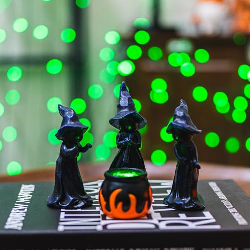 NEROSUN 4 PCS Halloween Miniature Witches Cauldron Figurine Table Decoration, Resin Scary Witches Lighted up Cauldron, Halloween Festival Supplies Indoor Outdoor Shelf Fireplace Home Decor - Image 5