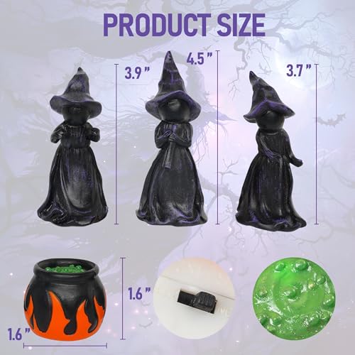 NEROSUN 4 PCS Halloween Miniature Witches Cauldron Figurine Table Decoration, Resin Scary Witches Lighted up Cauldron, Halloween Festival Supplies Indoor Outdoor Shelf Fireplace Home Decor - Image 2