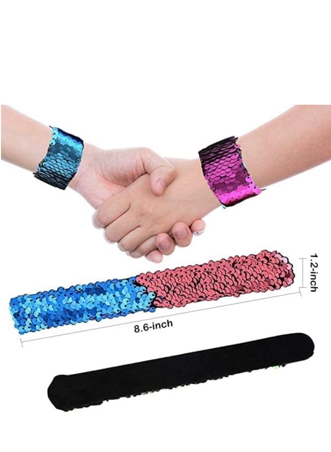 FengSVMA 12 Pack Mermaid Slap Bracelets Mermaid Party Favors, Two-Color Decorative Reversible Sequin Bracelets,Birthday Party Favors Supplies Gifts for Girls Kids,Color Random - Image 2