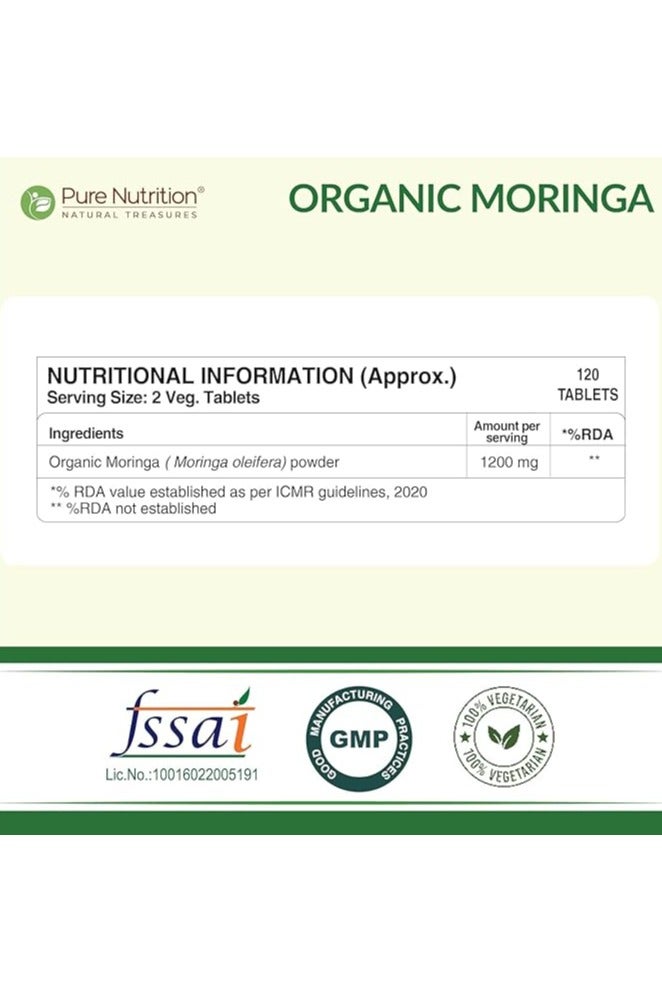 بيور نيوتريشن مورينجا ١٢٠٠ ملغ من بيور نيوتريشن - ١٢٠ قرصًا نباتيًا | غني بمضادات الأكسدة والفيتامينات والمعادن - Image 2