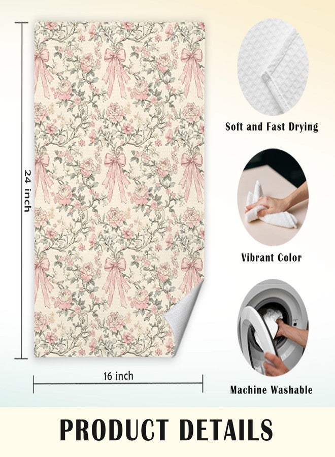 JINYO Chinoiserie Floral Kitchen Towels, Coquette Bow Preppy Hand Towels for Bathroom, Light Yellow and Light Pink Coquette Bathroom Kitchen Decor, 16x24 Inch - Image 5