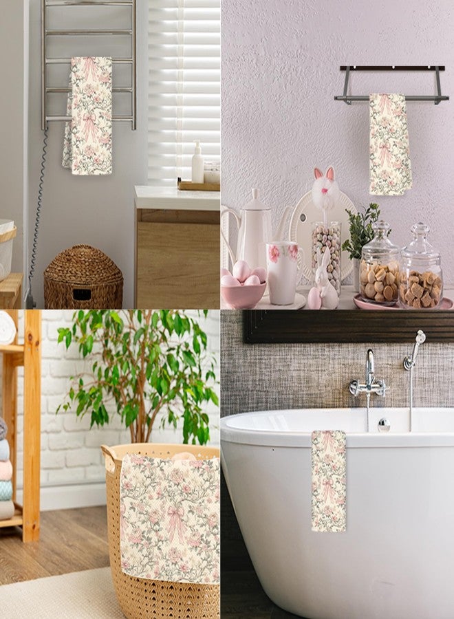 JINYO Chinoiserie Floral Kitchen Towels, Coquette Bow Preppy Hand Towels for Bathroom, Light Yellow and Light Pink Coquette Bathroom Kitchen Decor, 16x24 Inch - Image 4