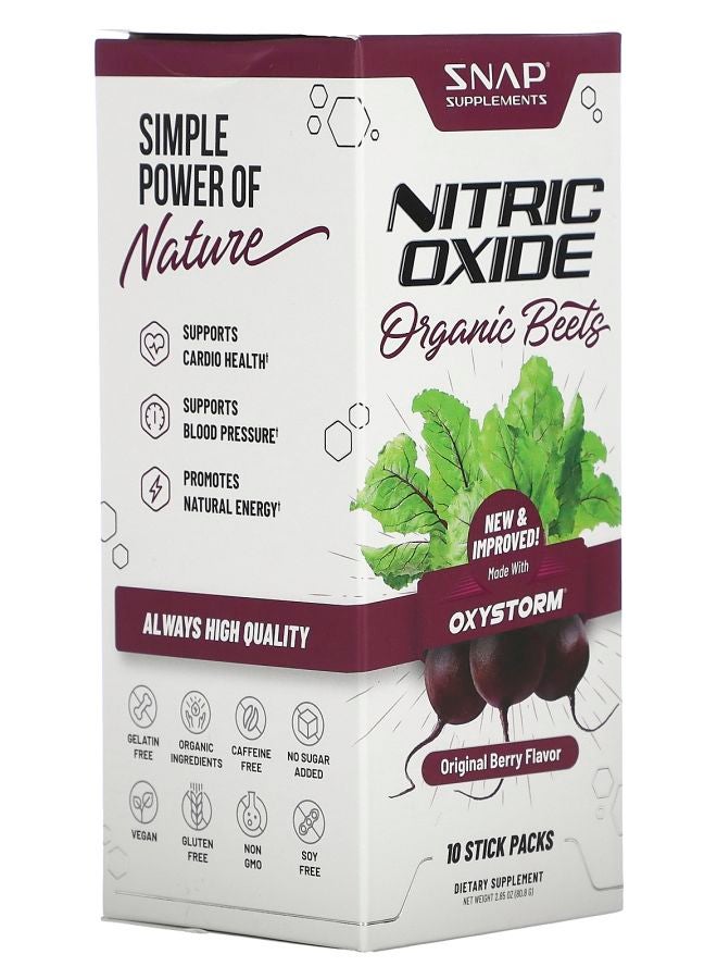 SNAP SUPPLEMENTS Nitric Oxide Organic Beets Original Berry 10 Stick Packs 0.29 oz (8.2 g) Each - Image 2