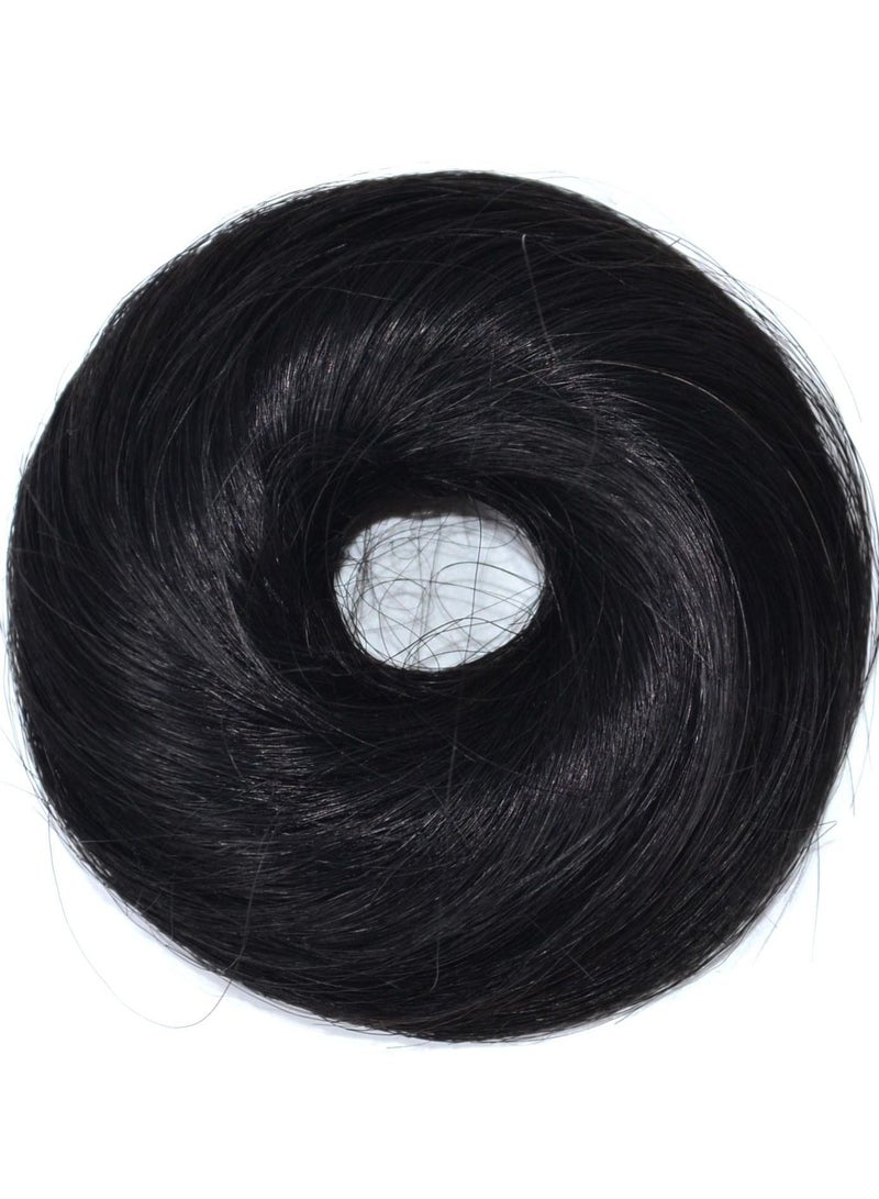 Estelle Real hair donut ball head wig hair bag wig ring real hair ring hair fluffy curly lady ball head hair twister Natural Black - Image 1