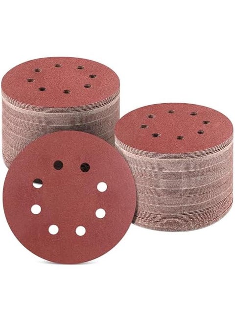 5 inch 8 Hole Sanding Discs, 100 PCS 180 Grit Hook and Loop Sandpaper, Round Aluminum Oxide Sand Paper Discs for Sander