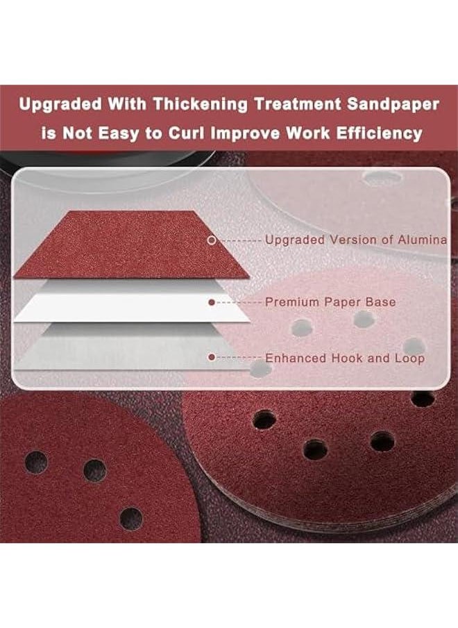 5 inch 8 Hole Sanding Discs, 100 PCS 180 Grit Hook and Loop Sandpaper, Round Aluminum Oxide Sand Paper Discs for Sander