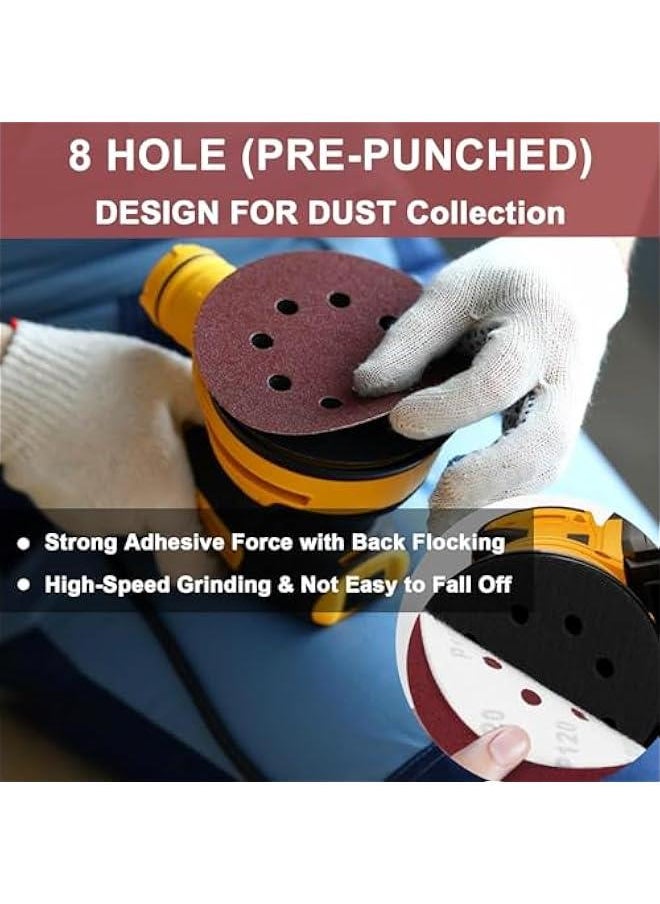 5 inch 8 Hole Sanding Discs, 100 PCS 180 Grit Hook and Loop Sandpaper, Round Aluminum Oxide Sand Paper Discs for Sander