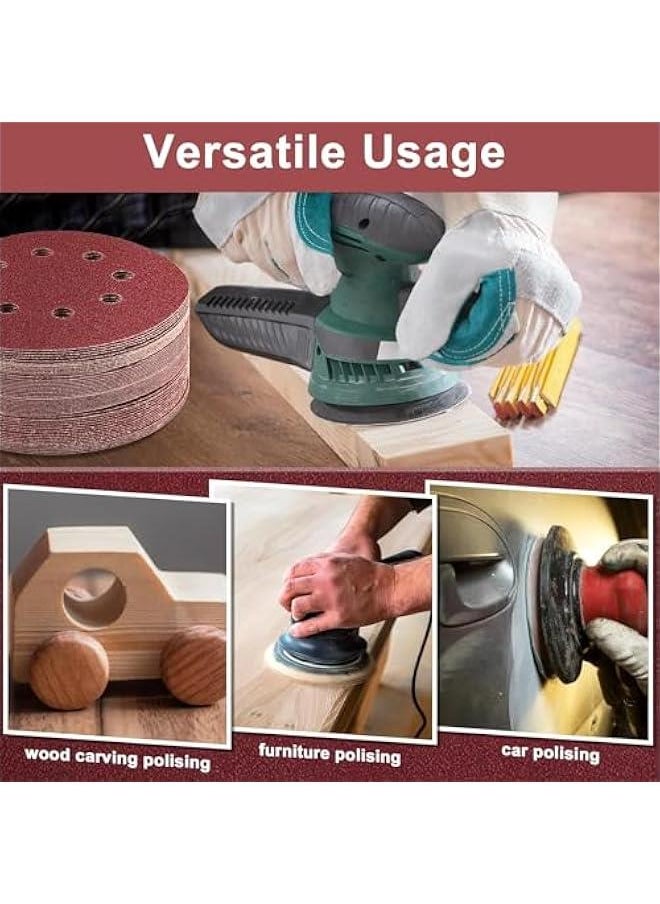 5 inch 8 Hole Sanding Discs, 100 PCS 180 Grit Hook and Loop Sandpaper, Round Aluminum Oxide Sand Paper Discs for Sander